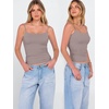 image:imageANRABESS Womens Cropped Spaghetti Strap Double Lined Tank Tops  Square Neck Camisole Soft Stretchy Silky Fabric Slim Fit Casual Summer Layering Going Out Workout Y2K Basic StyleKhaki Pink