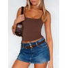 image:imageANRABESS Womens Cropped Spaghetti Strap Double Lined Tank Tops  Square Neck Camisole Soft Stretchy Silky Fabric Slim Fit Casual Summer Layering Going Out Workout Y2K Basic StyleBrown