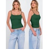 image:imageANRABESS Womens Cropped Spaghetti Strap Double Lined Tank Tops  Square Neck Camisole Soft Stretchy Silky Fabric Slim Fit Casual Summer Layering Going Out Workout Y2K Basic StyleDark Green
