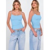 image:imageANRABESS Womens Cropped Spaghetti Strap Double Lined Tank Tops  Square Neck Camisole Soft Stretchy Silky Fabric Slim Fit Casual Summer Layering Going Out Workout Y2K Basic StyleLight Blue