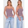 image:imageANRABESS Womens Cropped Spaghetti Strap Double Lined Tank Tops  Square Neck Camisole Soft Stretchy Silky Fabric Slim Fit Casual Summer Layering Going Out Workout Y2K Basic StyleGrey Purple