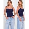 image:imageANRABESS Womens Cropped Spaghetti Strap Double Lined Tank Tops  Square Neck Camisole Soft Stretchy Silky Fabric Slim Fit Casual Summer Layering Going Out Workout Y2K Basic StyleNavy Blue