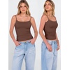 image:imageANRABESS Womens Cropped Spaghetti Strap Double Lined Tank Tops  Square Neck Camisole Soft Stretchy Silky Fabric Slim Fit Casual Summer Layering Going Out Workout Y2K Basic StyleBrown