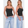 image:imageANRABESS Womens Cropped Spaghetti Strap Double Lined Tank Tops  Square Neck Camisole Soft Stretchy Silky Fabric Slim Fit Casual Summer Layering Going Out Workout Y2K Basic StyleBlack