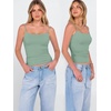 image:imageANRABESS Womens Cropped Spaghetti Strap Double Lined Tank Tops  Square Neck Camisole Soft Stretchy Silky Fabric Slim Fit Casual Summer Layering Going Out Workout Y2K Basic StyleGrey Green