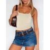 image:imageANRABESS Womens Cropped Spaghetti Strap Double Lined Tank Tops  Square Neck Camisole Soft Stretchy Silky Fabric Slim Fit Casual Summer Layering Going Out Workout Y2K Basic StyleBeige