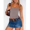 image:imageANRABESS Womens Cropped Spaghetti Strap Double Lined Tank Tops  Square Neck Camisole Soft Stretchy Silky Fabric Slim Fit Casual Summer Layering Going Out Workout Y2K Basic StyleKhaki Pink