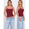image:imageANRABESS Womens Cropped Spaghetti Strap Double Lined Tank Tops  Square Neck Camisole Soft Stretchy Silky Fabric Slim Fit Casual Summer Layering Going Out Workout Y2K Basic StyleDeep Red