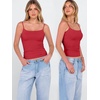 image:imageANRABESS Womens Cropped Spaghetti Strap Double Lined Tank Tops  Square Neck Camisole Soft Stretchy Silky Fabric Slim Fit Casual Summer Layering Going Out Workout Y2K Basic StyleRed