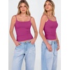 image:imageANRABESS Womens Cropped Spaghetti Strap Double Lined Tank Tops  Square Neck Camisole Soft Stretchy Silky Fabric Slim Fit Casual Summer Layering Going Out Workout Y2K Basic StyleHot Pink