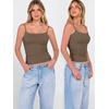image:imageANRABESS Womens Cropped Spaghetti Strap Double Lined Tank Tops  Square Neck Camisole Soft Stretchy Silky Fabric Slim Fit Casual Summer Layering Going Out Workout Y2K Basic StyleKhaki
