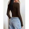 image:imageANRABESS Womens Long Sleeve Square Neck Fitted Crop Tops  Ribbed Knit Slim Fit Shirts Soft Comfy Stretchy Lightweight Tees Basic Casual Going Out Daily Wear Cozy Fall Winter LayerBrown