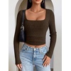image:imageANRABESS Womens Long Sleeve Square Neck Fitted Crop Tops  Ribbed Knit Slim Fit Shirts Soft Comfy Stretchy Lightweight Tees Basic Casual Going Out Daily Wear Cozy Fall Winter LayerBrown