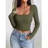 image:imageANRABESS Womens Long Sleeve Square Neck Fitted Crop Tops  Ribbed Knit Slim Fit Shirts Soft Comfy Stretchy Lightweight Tees Basic Casual Going Out Daily Wear Cozy Fall Winter LayerArmy Green