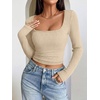 image:imageANRABESS Womens Long Sleeve Square Neck Fitted Crop Tops  Ribbed Knit Slim Fit Shirts Soft Comfy Stretchy Lightweight Tees Basic Casual Going Out Daily Wear Cozy Fall Winter LayerBeige