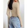 image:imageANRABESS Womens Long Sleeve Square Neck Fitted Crop Tops  Ribbed Knit Slim Fit Shirts Soft Comfy Stretchy Lightweight Tees Basic Casual Going Out Daily Wear Cozy Fall Winter LayerBeige
