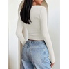 image:imageANRABESS Womens Long Sleeve Square Neck Fitted Crop Tops  Ribbed Knit Slim Fit Shirts Soft Comfy Stretchy Lightweight Tees Basic Casual Going Out Daily Wear Cozy Fall Winter LayerWhite