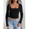 image:imageANRABESS Womens Long Sleeve Square Neck Fitted Crop Tops  Ribbed Knit Slim Fit Shirts Soft Comfy Stretchy Lightweight Tees Basic Casual Going Out Daily Wear Cozy Fall Winter LayerBlack