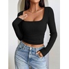 image:imageANRABESS Womens Long Sleeve Square Neck Fitted Crop Tops  Ribbed Knit Slim Fit Shirts Soft Comfy Stretchy Lightweight Tees Basic Casual Going Out Daily Wear Cozy Fall Winter LayerBlack