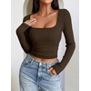 image:imageANRABESS Womens Long Sleeve Square Neck Fitted Crop Tops  Ribbed Knit Slim Fit Shirts Soft Comfy Stretchy Lightweight Tees Basic Casual Going Out Daily Wear Cozy Fall Winter LayerBrown