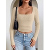 image:imageANRABESS Womens Long Sleeve Square Neck Fitted Crop Tops  Ribbed Knit Slim Fit Shirts Soft Comfy Stretchy Lightweight Tees Basic Casual Going Out Daily Wear Cozy Fall Winter LayerBeige