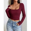 image:imageANRABESS Womens Long Sleeve Square Neck Fitted Crop Tops  Ribbed Knit Slim Fit Shirts Soft Comfy Stretchy Lightweight Tees Basic Casual Going Out Daily Wear Cozy Fall Winter LayerBurgundy