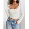 image:imageANRABESS Womens Long Sleeve Square Neck Fitted Crop Tops  Ribbed Knit Slim Fit Shirts Soft Comfy Stretchy Lightweight Tees Basic Casual Going Out Daily Wear Cozy Fall Winter LayerWhite