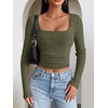 image:imageANRABESS Womens Long Sleeve Square Neck Fitted Crop Tops  Ribbed Knit Slim Fit Shirts Soft Comfy Stretchy Lightweight Tees Basic Casual Going Out Daily Wear Cozy Fall Winter LayerArmy Green