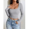 image:imageANRABESS Womens Long Sleeve Square Neck Fitted Crop Tops  Ribbed Knit Slim Fit Shirts Soft Comfy Stretchy Lightweight Tees Basic Casual Going Out Daily Wear Cozy Fall Winter LayerGrey