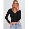 image:imageANRABESS Womens Long Sleeve V Neck Crop Tops  Slim Fit Ribbed Knit Shirts Comfy Soft Layering Top Basic Casual Daily Wear Undershirts Fall Spring Transition OutfitsBlack