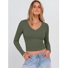 image:imageANRABESS Womens Long Sleeve V Neck Crop Tops  Slim Fit Ribbed Knit Shirts Comfy Soft Layering Top Basic Casual Daily Wear Undershirts Fall Spring Transition OutfitsArmy Green