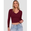 image:imageANRABESS Womens Long Sleeve V Neck Crop Tops  Slim Fit Ribbed Knit Shirts Comfy Soft Layering Top Basic Casual Daily Wear Undershirts Fall Spring Transition OutfitsWine Red