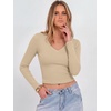image:imageANRABESS Womens Long Sleeve V Neck Crop Tops  Slim Fit Ribbed Knit Shirts Comfy Soft Layering Top Basic Casual Daily Wear Undershirts Fall Spring Transition OutfitsBeige