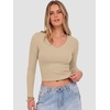 image:imageANRABESS Womens Long Sleeve V Neck Crop Tops  Slim Fit Ribbed Knit Shirts Comfy Soft Layering Top Basic Casual Daily Wear Undershirts Fall Spring Transition OutfitsBeige