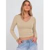 image:imageANRABESS Womens Long Sleeve V Neck Crop Tops  Slim Fit Ribbed Knit Shirts Comfy Soft Layering Top Basic Casual Daily Wear Undershirts Fall Spring Transition OutfitsBeige