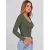image:imageANRABESS Womens Long Sleeve V Neck Crop Tops  Slim Fit Ribbed Knit Shirts Comfy Soft Layering Top Basic Casual Daily Wear Undershirts Fall Spring Transition OutfitsArmy Green