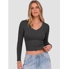 image:imageANRABESS Womens Long Sleeve V Neck Crop Tops  Slim Fit Ribbed Knit Shirts Comfy Soft Layering Top Basic Casual Daily Wear Undershirts Fall Spring Transition OutfitsDeep Grey