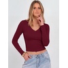 image:imageANRABESS Womens Long Sleeve V Neck Crop Tops  Slim Fit Ribbed Knit Shirts Comfy Soft Layering Top Basic Casual Daily Wear Undershirts Fall Spring Transition OutfitsWine Red