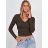 image:imageANRABESS Womens Long Sleeve V Neck Crop Tops  Slim Fit Ribbed Knit Shirts Comfy Soft Layering Top Basic Casual Daily Wear Undershirts Fall Spring Transition OutfitsCoffee