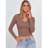 image:imageANRABESS Womens Long Sleeve V Neck Crop Tops  Slim Fit Ribbed Knit Shirts Comfy Soft Layering Top Basic Casual Daily Wear Undershirts Fall Spring Transition OutfitsDusty Pink