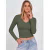 image:imageANRABESS Womens Long Sleeve V Neck Crop Tops  Slim Fit Ribbed Knit Shirts Comfy Soft Layering Top Basic Casual Daily Wear Undershirts Fall Spring Transition OutfitsArmy Green