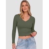 image:imageANRABESS Womens Long Sleeve V Neck Crop Tops  Slim Fit Ribbed Knit Shirts Comfy Soft Layering Top Basic Casual Daily Wear Undershirts Fall Spring Transition OutfitsArmy Green