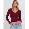 image:imageANRABESS Womens Long Sleeve V Neck Crop Tops  Slim Fit Ribbed Knit Shirts Comfy Soft Layering Top Basic Casual Daily Wear Undershirts Fall Spring Transition OutfitsWine Red
