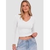 image:imageANRABESS Womens Long Sleeve V Neck Crop Tops  Slim Fit Ribbed Knit Shirts Comfy Soft Layering Top Basic Casual Daily Wear Undershirts Fall Spring Transition OutfitsWhite