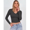 image:imageANRABESS Womens Long Sleeve V Neck Crop Tops  Slim Fit Ribbed Knit Shirts Comfy Soft Layering Top Basic Casual Daily Wear Undershirts Fall Spring Transition OutfitsDeep Grey