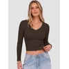 image:imageANRABESS Womens Long Sleeve V Neck Crop Tops  Slim Fit Ribbed Knit Shirts Comfy Soft Layering Top Basic Casual Daily Wear Undershirts Fall Spring Transition OutfitsCoffee