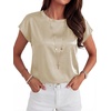 image:imageANRABESS Womens Satin Tops Cap Short Sleeve Crew Neck Shirts Dressy Business Casual Office Blouse Silky 2026 Summer OutfitsBeige
