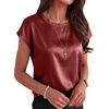 image:imageANRABESS Womens Satin Tops Cap Short Sleeve Crew Neck Shirts Dressy Business Casual Office Blouse Silky 2026 Summer OutfitsDeep Red