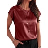 image:imageANRABESS Womens Satin Tops Cap Short Sleeve Crew Neck Shirts Dressy Business Casual Office Blouse Silky 2026 Summer OutfitsDeep Red