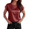 image:imageANRABESS Womens Satin Tops Cap Short Sleeve Crew Neck Shirts Dressy Business Casual Office Blouse Silky 2026 Summer OutfitsDeep Red